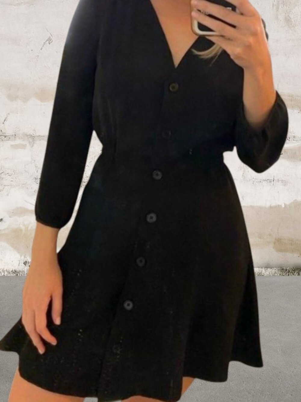 Babaton Black V-Neck Button-Front Long Sleeve Dress Size Small